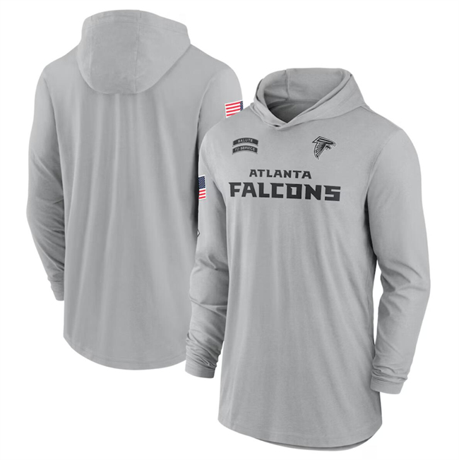 Men's Atlanta Falcons 2024 Gray Salute to Service Lightweight Performance Long Sleeve Hooded T-Shirt