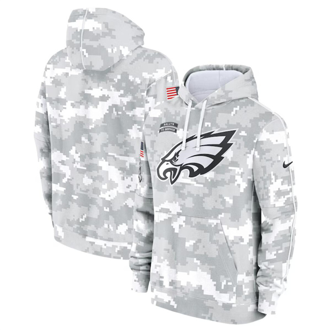 Men's Philadelphia Eagles 2024 Arctic Camo Salute to Service Club Fleece Pullover Hoodie