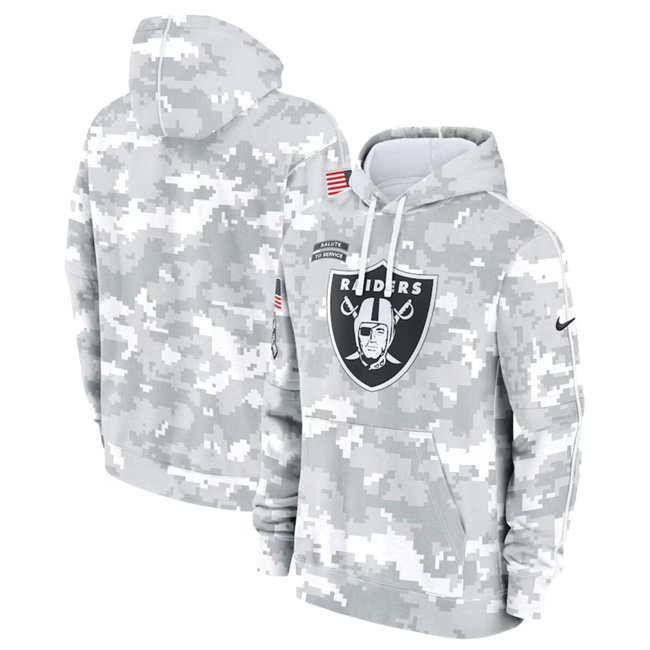 Men's Las Vegas Raiders 2024 Arctic Camo Salute to Service Club Fleece Pullover Hoodie