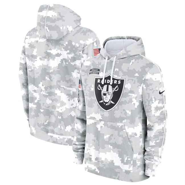 Youth Las Vegas Raiders 2024 White Gray Salute To Service Pullover Hoodie