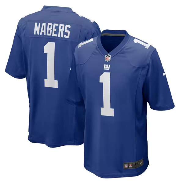 Men's New York Giants #1 Malik Nabers Blue 2024 First Round Pick Football Stitched Game Jersey