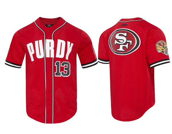 Men's San Francisco 49ers #13 Brock Purdy Pro Standard Mesh Button-Up Baseball Stitched Jersey