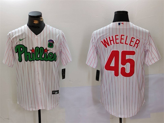 Men's Philadelphia Phillies #45 Zack Wheeler White_Green Cool Base Stitched Jersey