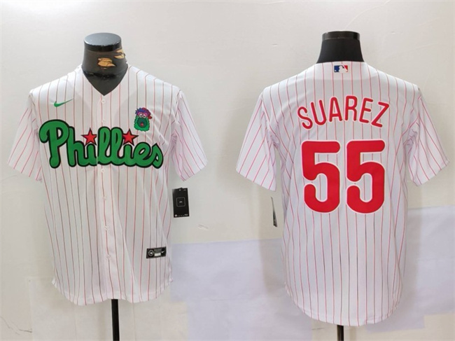 Men's Philadelphia Phillies #55 Ranger Suárez White_Green Cool Base Stitched Jersey