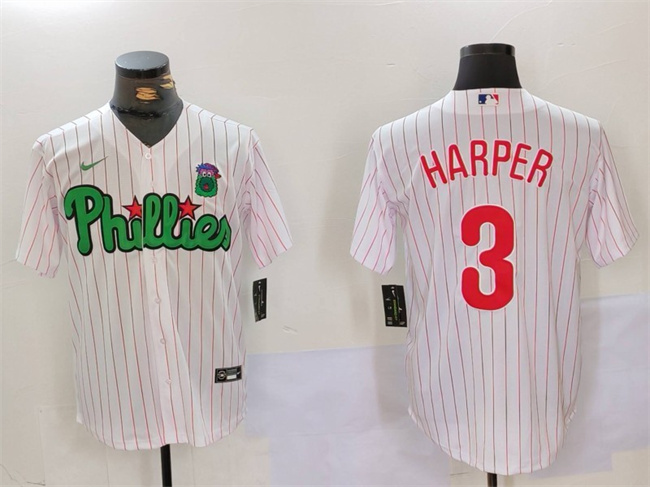 Men's Philadelphia Phillies #3 Bryce Harper White_Green Cool Base Stitched Jersey