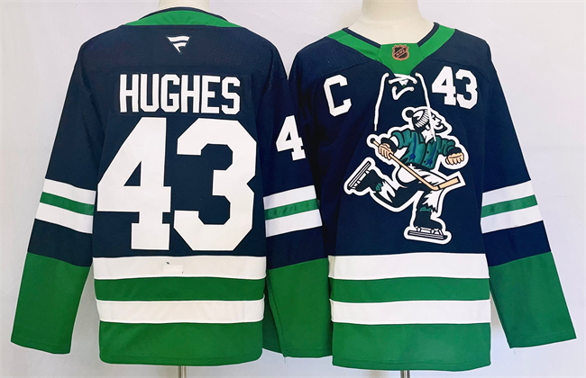 Men's Vancouver Canucks #43 Quinn Hughes Navy 2024 Reverse Retro Stitched Jersey