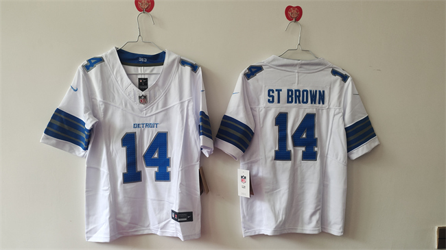 Youth Detroit Lions #14 Amon-Ra St. Brown White 2024 F.U.S.E. Vapor Limited Stitched Jersey