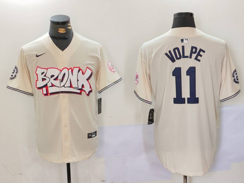 Men's New York Yankees #11 Anthony Volpe Cream The Bronx Graffiti Vapor Limited Stitched Baseball Jersey V2