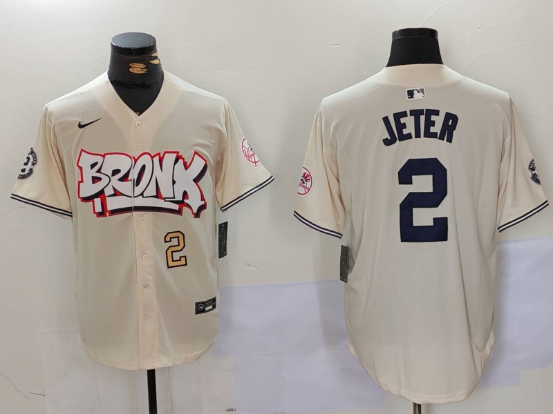 Men's New York Yankees #2 Derek Jeter Cream The Bronx V2 Graffiti Vapor Limited Stitched Baseball Jersey