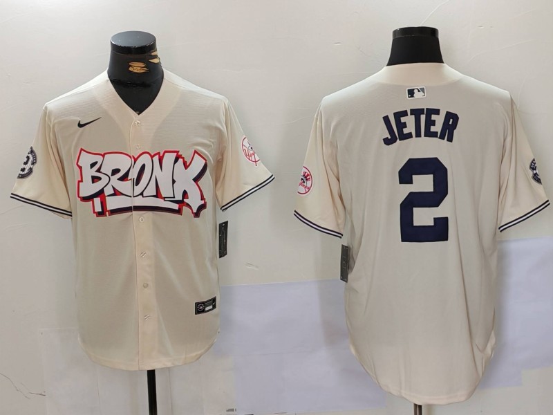 Men's New York Yankees #2 Derek Jeter Cream The Bronx Graffiti Vapor Limited Stitched Baseball Jersey V2