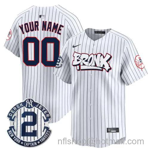 Custom Men's New York Yankees The Bronx Graffiti Home White Pinstripe Vapor Limited Stitched Baseball Jersey