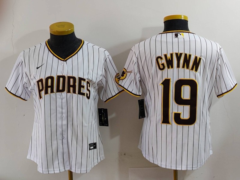 Women's San Diego Padres #19 Tony Gwynn White Team Logo Stitched Cool Base Nike Jersey