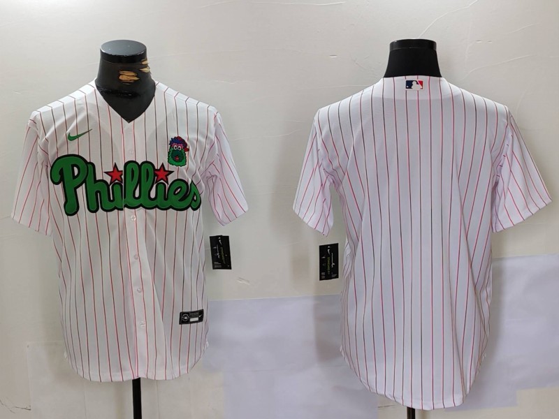 Men's Philadelphia Phillies Blank White Green Cool Base Stitched Baseball Jersey