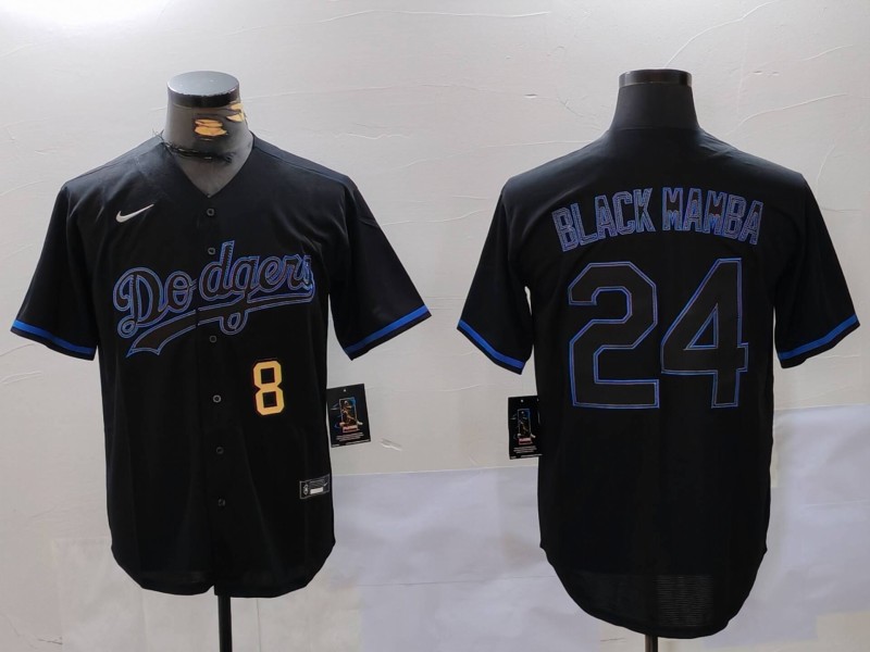 Men's Los Angeles Dodgers #24 8 Kobe Bryant Black Mamba Lights Out Black Fashion Stitched Cool Base Stitched Baseball Jersey