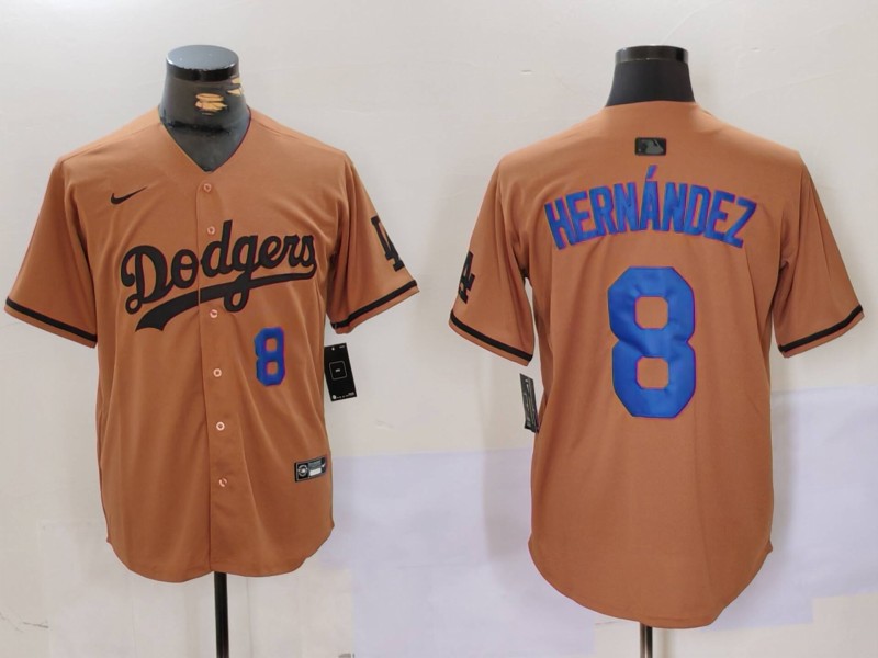 Men's Los Angeles Dodgers #8 Kike Hernandez Number Olive Cool Base Limited Stitched Jerseys