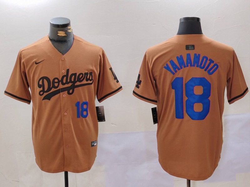 Men's Los Angeles Dodgers #18 Yoshinobu Yamamoto Number Olive Cool Base Limited Stitched Jerseys