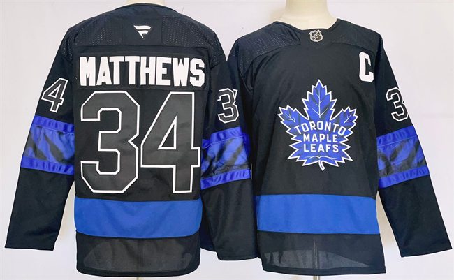 Men's Toronto Maple Leafs #34 Auston Matthews Black 2024-25 Stitched Hockey Jersey