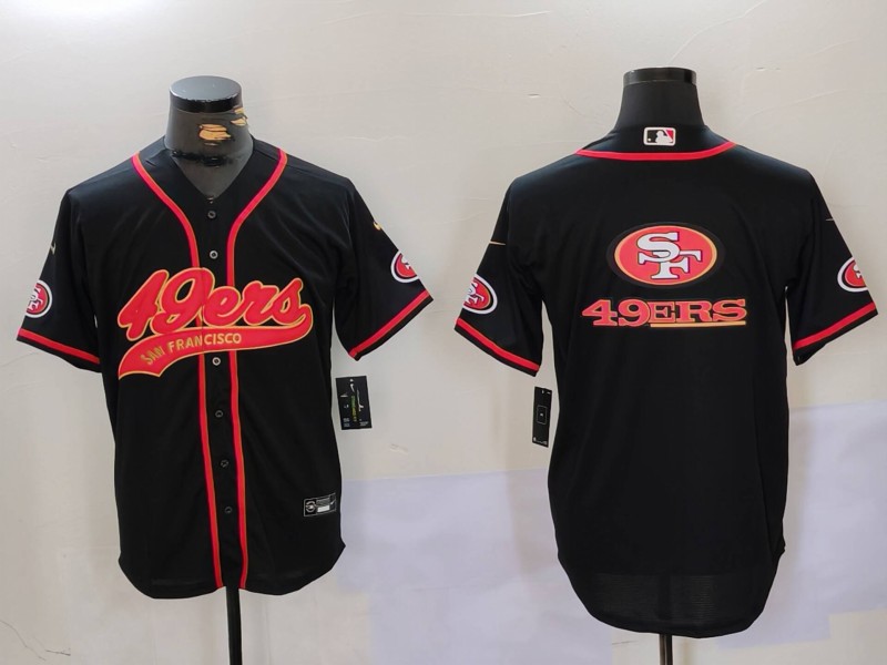 Men's San Francisco 49ers Team Big Logo Black With Patch Cool Base Stitched Baseball Jersey 7