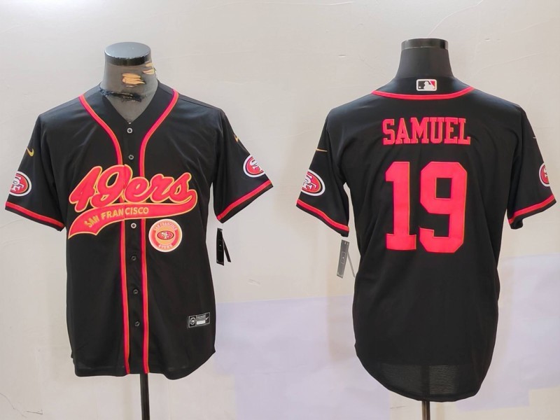 Men's San Francisco 49ers #19 Deebo Samuel Black With Patch Cool Base Stitched Baseball Jersey 1