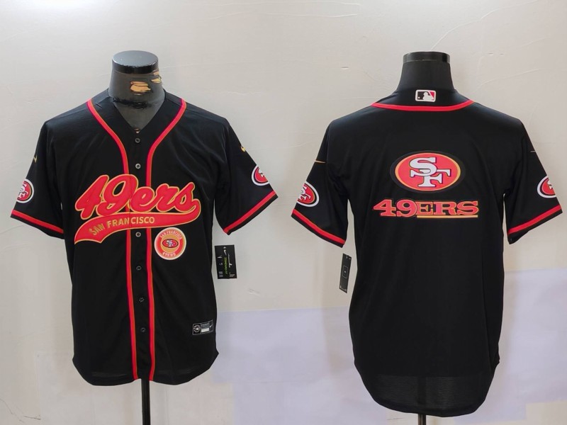 Men's San Francisco 49ers Team Big Logo Black With Patch Cool Base Stitched Baseball Jersey 6