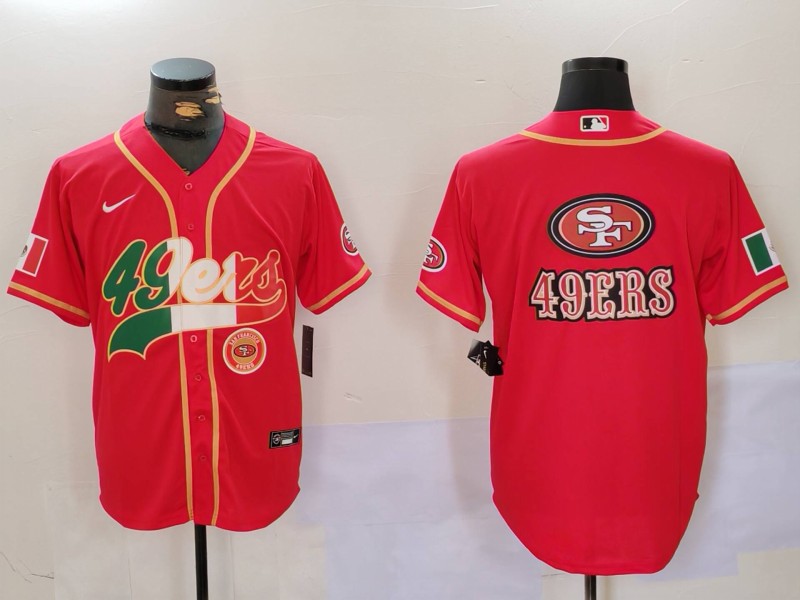 Men's San Francisco 49ers Team Big Logo Red With Patch Cool Base Stitched Baseball Jersey 2