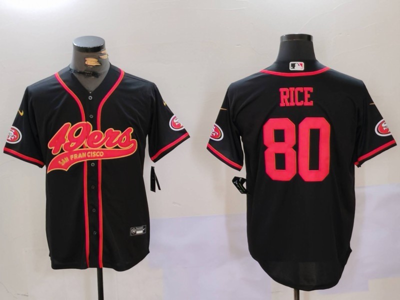 Men's San Francisco 49ers #80 Jerry Rice Black With Patch Cool Base Stitched Baseball Jersey 5