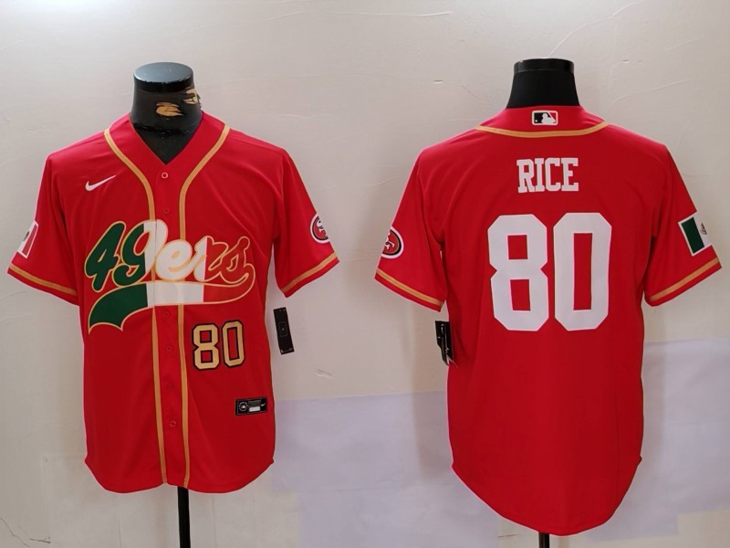 Men's San Francisco 49ers #80 Jerry Rice Red With Patch Cool Base Stitched Baseball Jersey 2