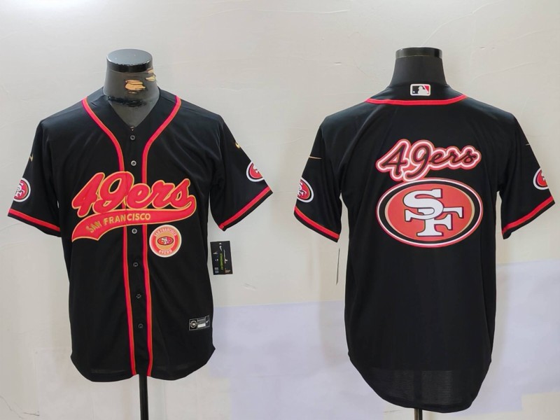 Men's San Francisco 49ers Team Big Logo Black With Patch Cool Base Stitched Baseball Jersey 8