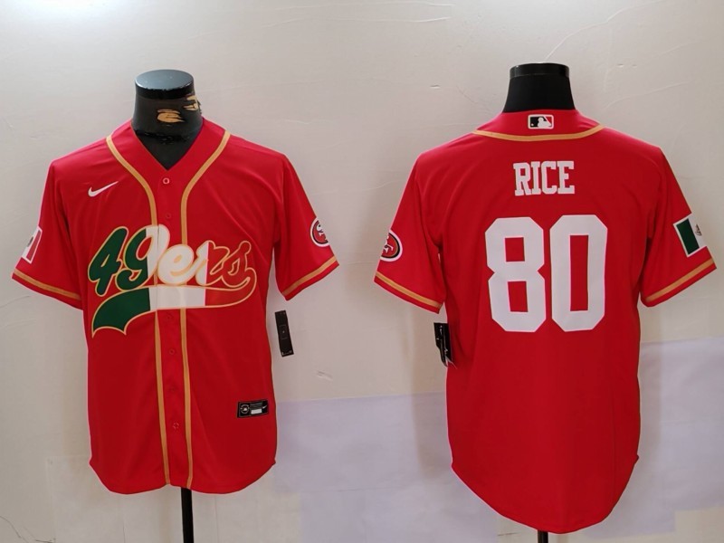 Men's San Francisco 49ers #80 Jerry Rice Red With Patch Cool Base Stitched Baseball Jersey