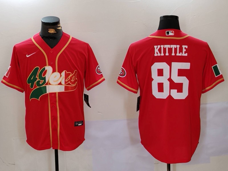 Men's San Francisco 49ers #85 George Kittle Red With Patch Cool Base Stitched Baseball Jersey 2