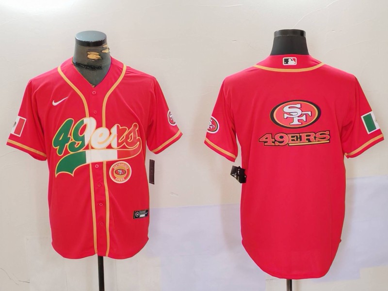 Men's San Francisco 49ers Team Big Logo Red With Patch Cool Base Stitched Baseball Jersey 8