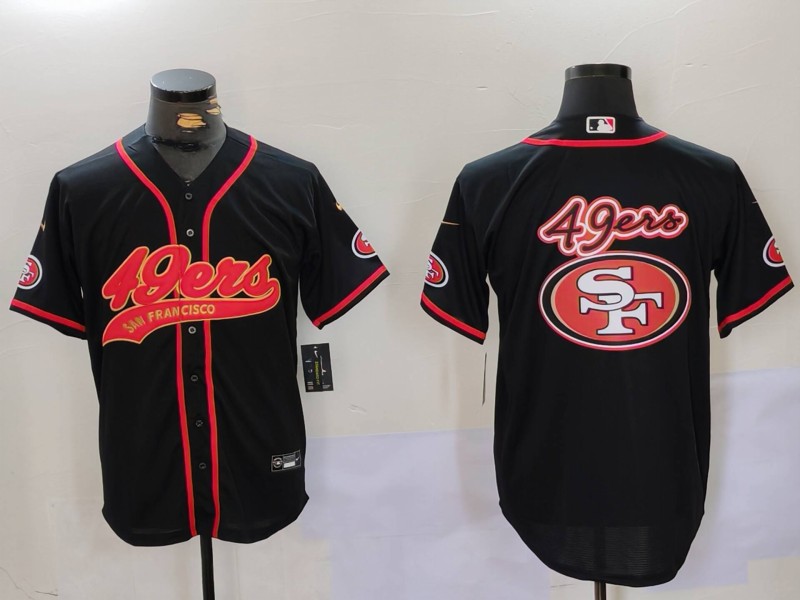 Men's San Francisco 49ers Team Big Logo Black With Patch Cool Base Stitched Baseball Jersey 3