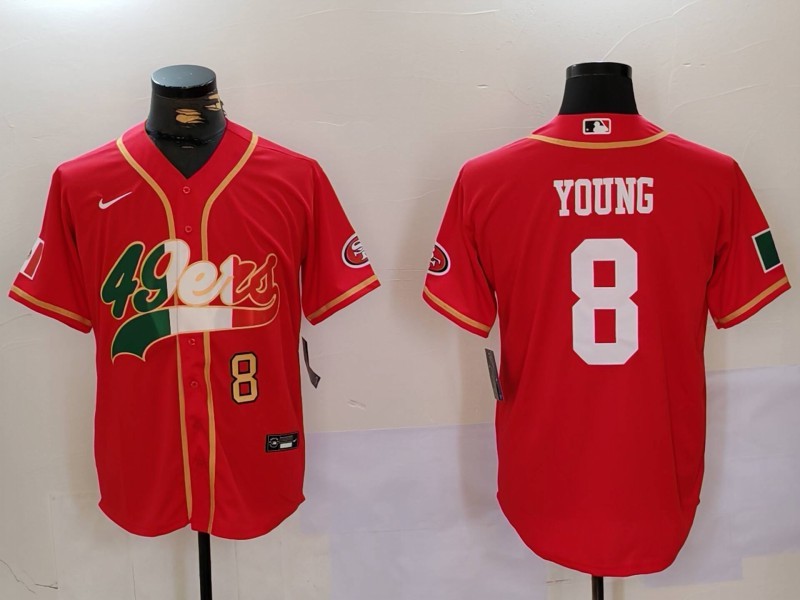 Men's San Francisco 49ers  #8 Steve Young Red With Patch Cool Base Stitched Baseball Jersey  2