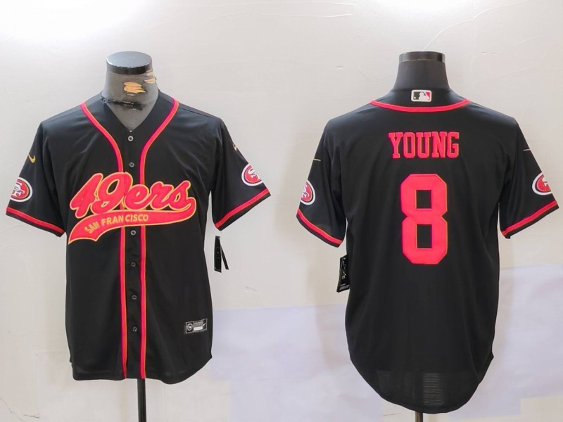 Men's San Francisco 49ers  #8 Steve Young Black With Patch Cool Base Stitched Baseball Jersey