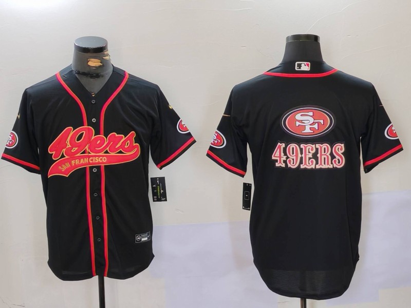 Men's San Francisco 49ers Team Big Logo Black With Patch Cool Base Stitched Baseball Jersey 1