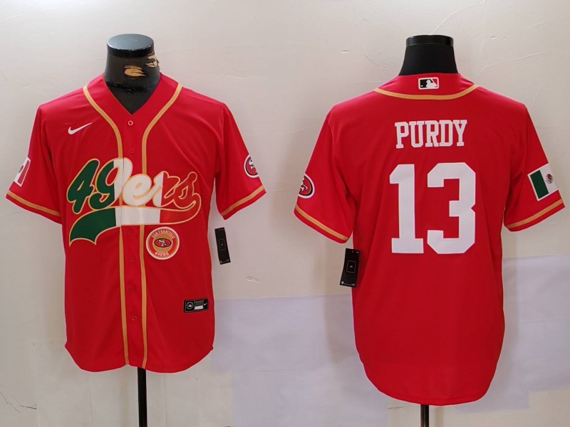 Men's San Francisco 49ers #13 Brock Purdy Red With Patch Cool Base Stitched Baseball Jersey 3