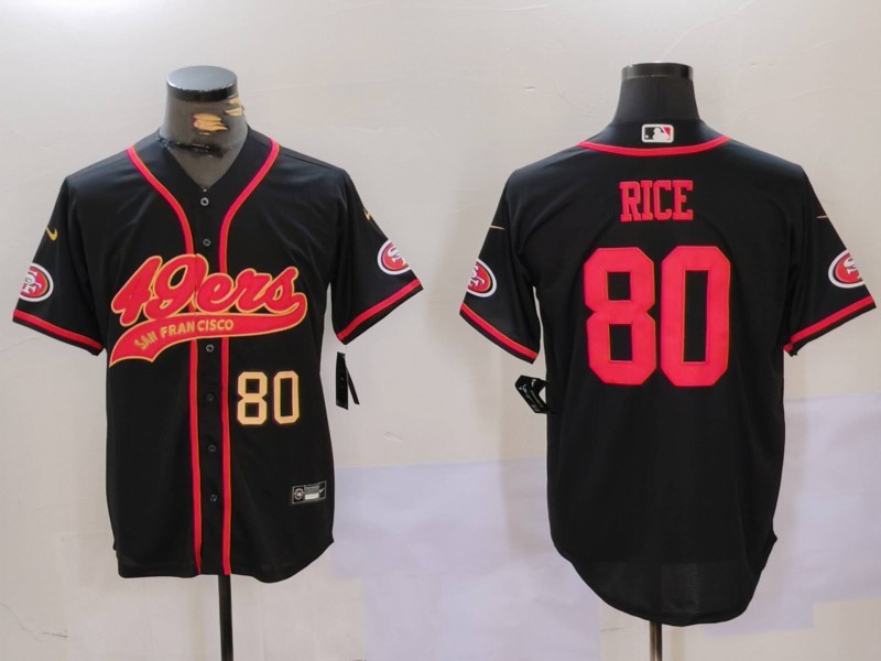 Men's San Francisco 49ers #80 Jerry Rice Black With Patch Cool Base Stitched Baseball Jersey 1