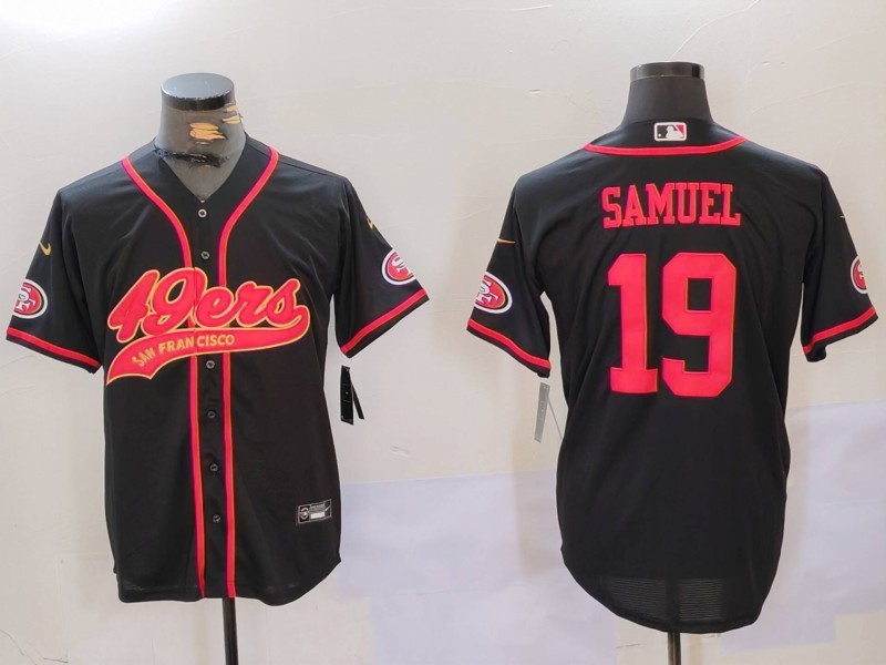 Men's San Francisco 49ers #19 Deebo Samuel Black With Patch Cool Base Stitched Baseball Jersey 3