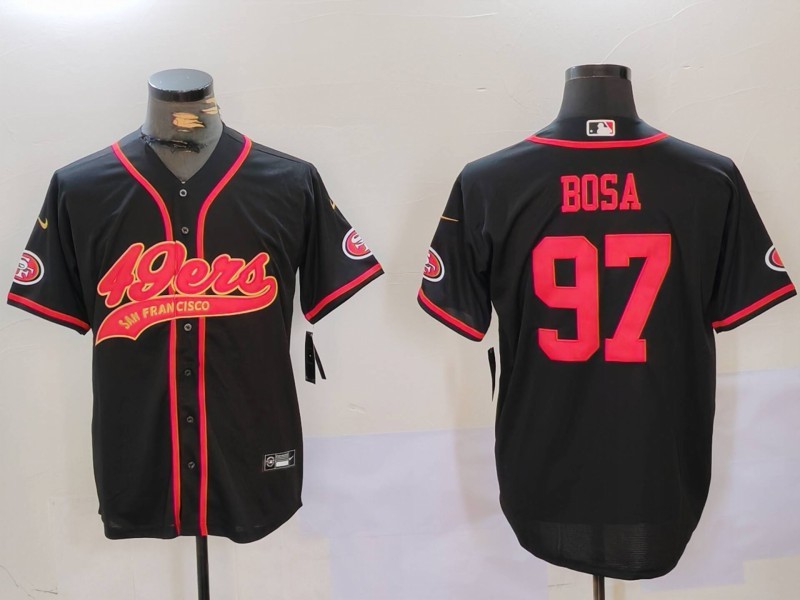 Men's San Francisco 49ers #97 Nick Bosa Black With Patch Cool Base Stitched Baseball Jersey 2