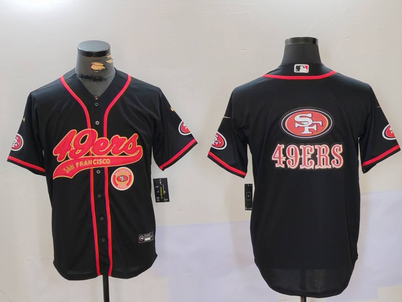 Men's San Francisco 49ers Team Big Logo Black With Patch Cool Base Stitched Baseball Jersey 5