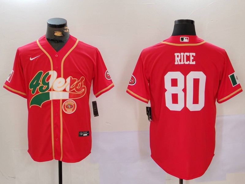 Men's San Francisco 49ers #80 Jerry Rice Red With Patch Cool Base Stitched Baseball Jersey 1