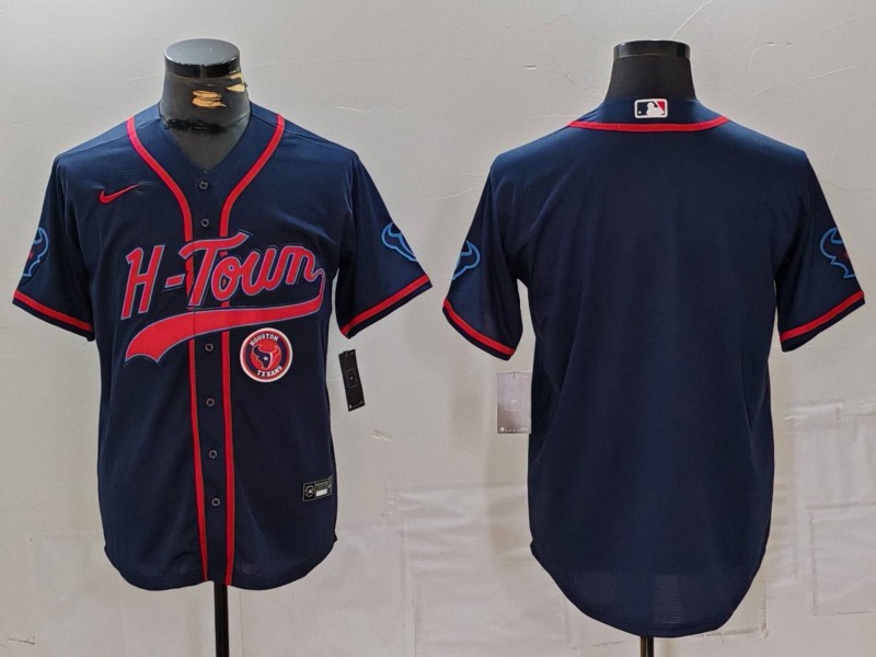 Men's Houston Texans Blank Navy With Patch Cool Base Stitched Baseball Jerseys