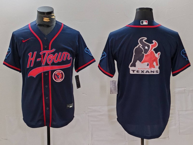 Men's Houston Texans Team Big Logo Navy With Patch Cool Base Stitched Baseball Jerseys