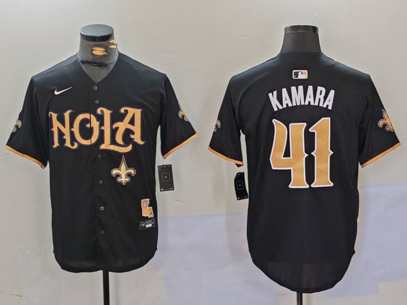 Men's New Orleans Saints #41 Alvin Kamara Black Cool Base Stitched Baseball Jersey 2