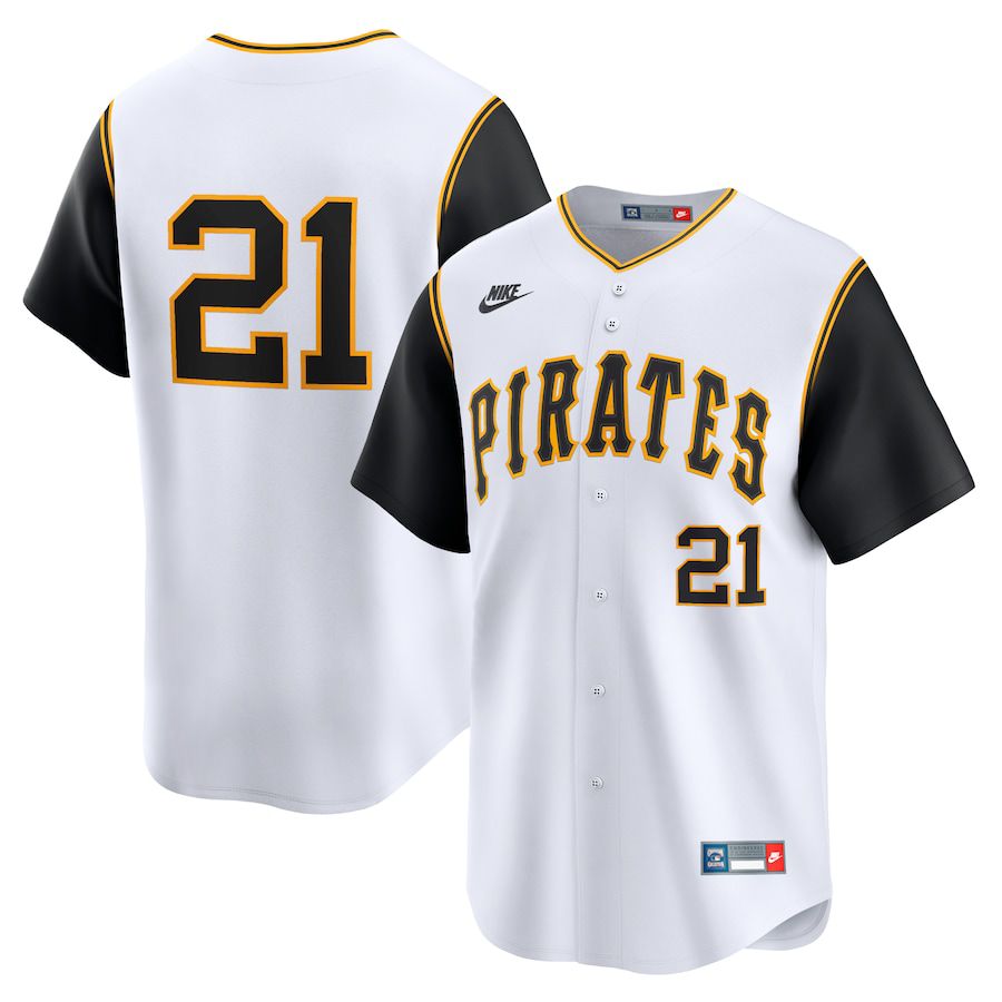 Men's Pittsburgh Pirates #21 Roberto Clemente Nike White Throwback Cooperstown Limited Stitched Baseball Jersey