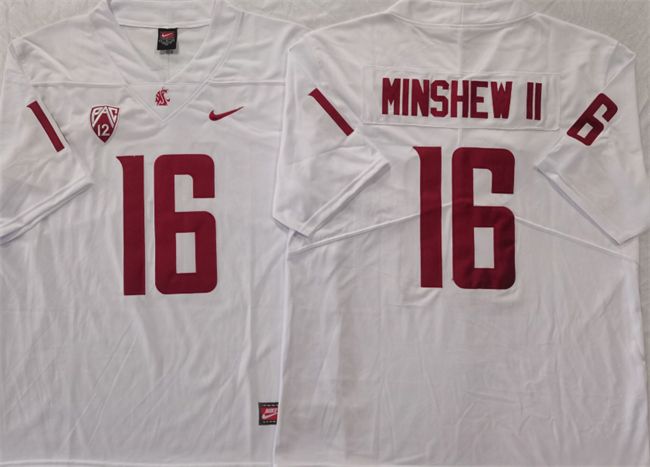 Men's Washington State Cougars #16 Gardner Minshew II White Stitched Football Jersey