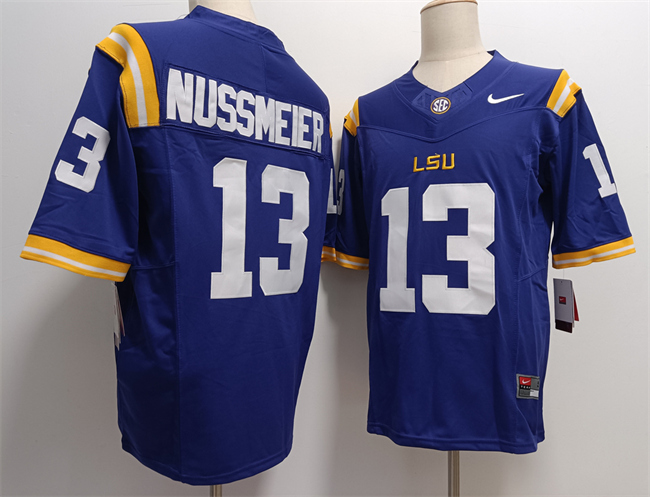 Men's LSU Tigers #13 Garrett Nussmeier Blue F.U.S.E Stitched Jersey