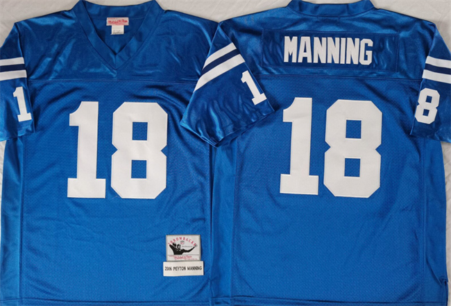 Men's Indianapolis Colts #18 Peyton Manning Blue Throwback Stitched Jersey