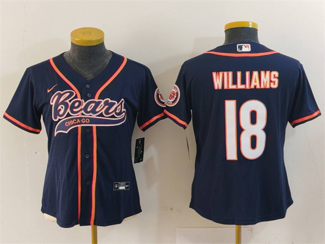 Youth Chicago Bears #18 Caleb Williams Navy With Patch Cool Base Stitched Baseball Jersey