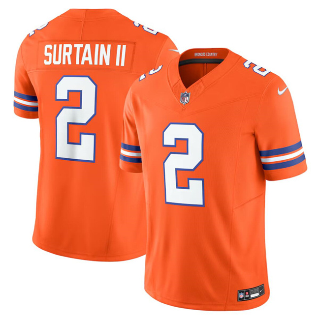 Youth Denver Broncos #2 Pat Surtain II Orange F.U.S.E. Mile High Collection 1977 Throwback Vapor Limited Stitched Football Jersey